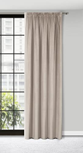 Eurofirany Velvet Samt Vorhang Gardine Kräuselband - 1. STK 215g/m² Wohnzimmer Schlafzimmer Modern Klassisch, Beige
