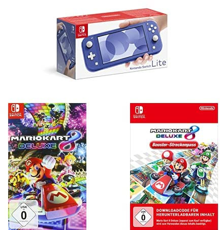 Nintendo Switch Lite, Standard, Blau + Mario Kart 8 Deluxe - [Nintendo Switch] + Boosterpass