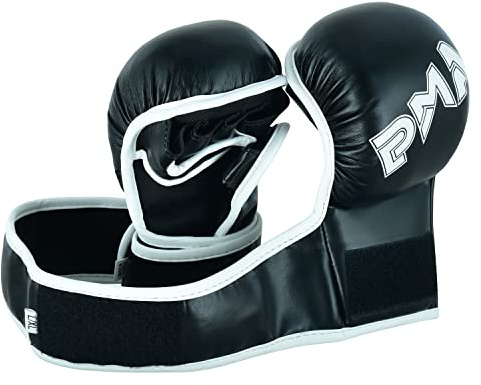 Playwell Elite Range : Guanti da combattimento per bambini MMA da 7 once di sicurezza - Nero/Bianco (L/XL)
