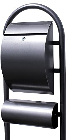 Banjado® Stand Briefkasten in Hammerschlag-Optik in Größe 150x47x22cm - Briefkasten mit Standfuß/Postkasten freistehend als Standbriefkasten mit Zeitungsfach