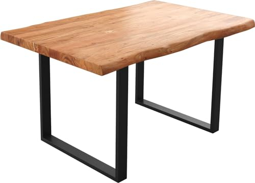 DELIFE Esszimmertisch Edge Akazie Natur 140x90 XL Metall schwarz Live-Edge
