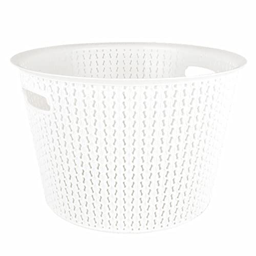 35L Plastic Laundry Basket Clothes Washing Bin Storage Hamper Round Knitted (White)