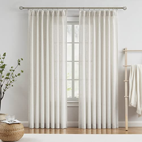 Vision Home Natürliche Plissee-Vorhänge, halbtransparent, strukturiertes Leinenmischgewebe, lichtfilternde Fenstervorhänge, 213,4 cm, für Wohnzimmer, Schlafzimmer, Quetschfaltenvorhänge mit Haken, 2