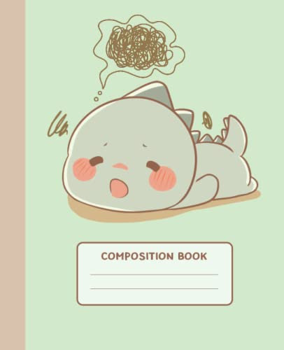 Composition Notebook: Kawaii Overthinking Dinosaur | College Ruled Notebook | Kawaii Cottagecore Aesthetic Lined Journal for Kids & Teens