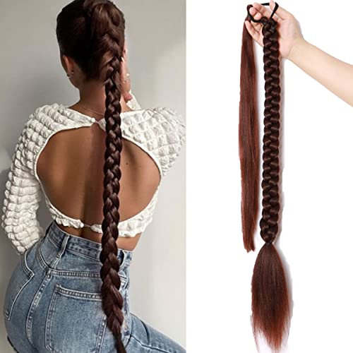 KARLOR Extensions Pferdeschwanz Haarverlängerung 80cm mit Haargummi Natürliches Kunsthaar haar Zöpfe Haarverlängerungen Zum Einflechten Lang Ponytail Braun Haarteil für Damen Frauen