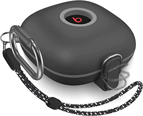 Hülle für Beats Fit Pro: AIYAAIYA Stoßfest Schutz-hülle Kompatibel mit Beats Fit Pro 2021 Earbuds Armor mit Schloss Anti-Lost Lanyard Schlüsselanhänger (Schwarz)