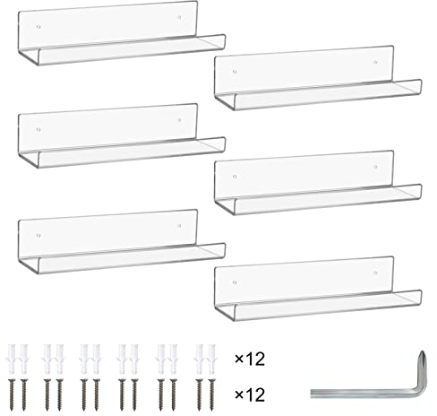 CECOLIC 6 Pezzi Scaffali Galleggianti Trasparenti 38cm Scaffale da Muro in Acrilico, Libreria Invisibile da Parete per Bambini e Portaspezie per Camera da Letto/Soggiorno/Cucina