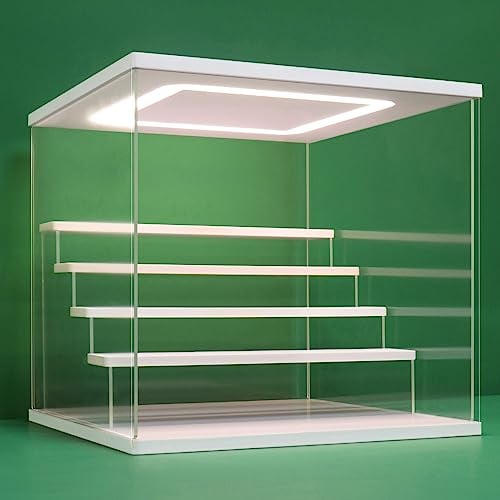 Nonemey Acryl Vitrine Schaukasten mit led 2/3/4/5/6 Stufen Display Case Box für Modellautos Figuren Collectibles (Weiß 5 Stufen 31.5x31x30cm)