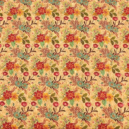 Stoff Meterware bunte Blumen Glitzer Kork - 1 Meter, Taschen, Geldbeutel, Rucksack, Tischsets, Etui, Nähen, DIY