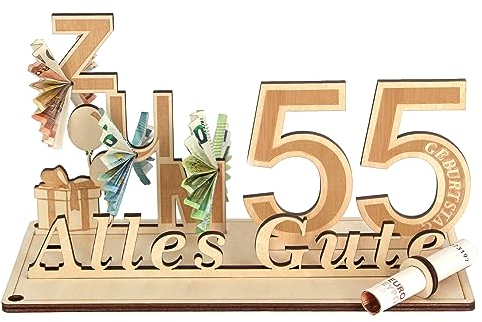 Giftota Geldgeschenke Geburtstag 55, Geschenke zum 55.Geburtstag Mann Frau, 55.Geschenke aus Holz Dekoration