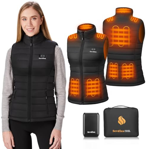 Sevdiea Gilet Chauffant Femme avec Batterie Incluse de 16000mAh 7.4V, Gilet Chauffant Electrique, Pour Les Sports De Plein Air (Noir, XXL)