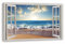 HUBDECO Leinwandbild Fensterblick Strandbild Bild 120x80 cm - Landschaftsbilder auf Leinwand - Wandbilder Wohnzimmer - Bild Fenster mit Ausblick - Aesthetic Room Decor - Wanddeko Schlafzimmer