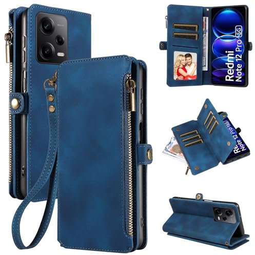 Dtdepth Handyhülle für Xiaomi Redmi Note 12 Pro 5G Hülle mit Kartenfach Geldbörse Magnetverschluss Schutzhülle Klapphülle Ständer Handytasche Leder Tasche Wallet Flip Case Cover - Blau