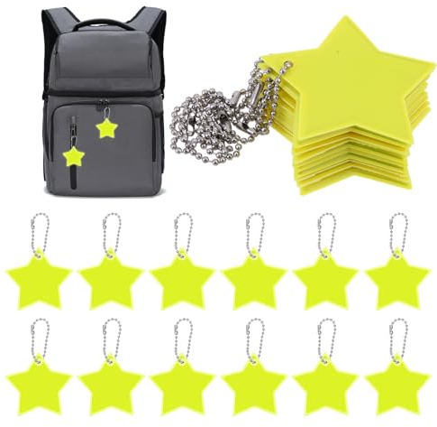 Molain 12pcs Stern Reflektoren, Sicherheits Reflektor Anhänger Kinder Anhänger für Rucksack Schulranzen, Reflektierende Schlüsselanhänger für Schultasche Rucksack Radfahren Gehen (Gelb)