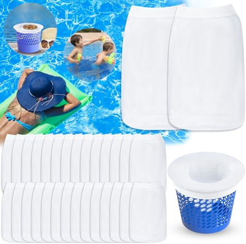 GUHAOOL Calcetines Skimmer Piscina,30PCS Filtros Malla Piscina,Filtros de Skimmer,Calcetines de Piscina Filtros,Calcetines Reutilizables de Malla de Nailon para Filtro de Piscina,Capturar Hoja,Cabello