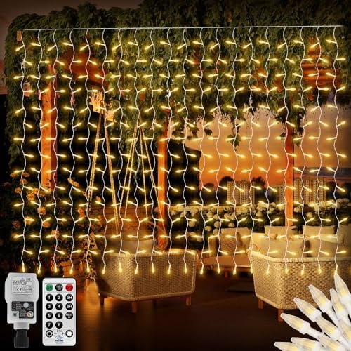 4M X 2M Curtain Lights Indoor Outdoor Plug in,300LED Diamond Shape Window Curtain Lights for Room,Hanging Indoor Fairy Light,Waterproof,Connectable for Gazebo Wall Xmas(Warm White)