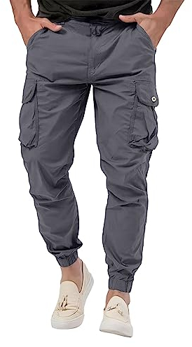 Lightning Deals of Today Prime Clearance Herren Gerade geschnittene Stretch-Cargohose Einfarbige Hose mit Taschen und Knöpfen für Herren mit passender Ausstattung (Grey, XL)