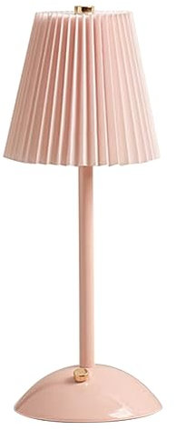 BomKra Pleated Cordless Table Lamp,Rechargeable Metal LED Desk Lamp 3 Color Stepless Dimming,Minimalist Portable Night Light for Bedroom Living Room Restaurant Outdoor Camping (Style 2/Pink)