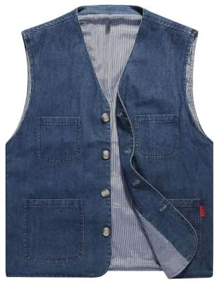LApooh Gilet di Jeans da Uomo, Gilet di Utilità in Cotone Denim Casual Gilet con Tasche per Esterni con Bottoni, Giacca Senza Maniche Vintage Gilet di Jeans da Cowboy Outwear,Denim Blue,XL