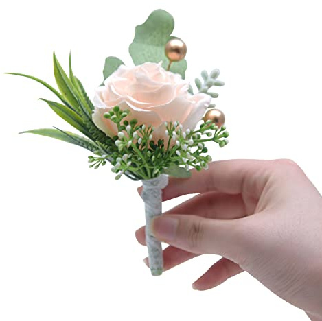 SYSUII Boutonniere Rose - 2 Stück Ansteckblume für Hochzeit, Braut Blumen Anstecker Hochzeitsbrosche für Braut, Brautjungfer, Gäste, Herren, Damen Party - Hell-Pink