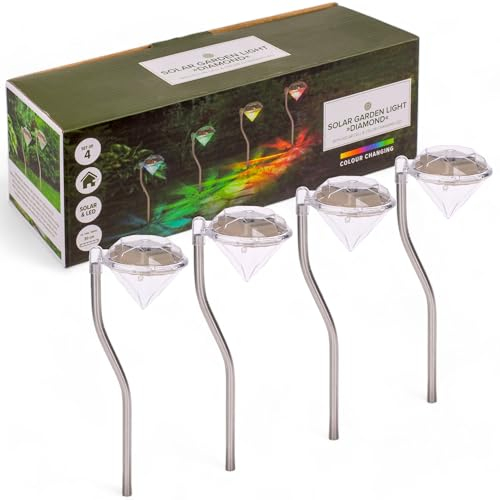 MIJOMA Solar Gartenleuchten „Prisma“ – 3er-Set, LED-Farbwechsel, wetterfest, Edelstahl, mit Solarzelle, dekorative Außenbeleuchtung für Garten & Terrasse