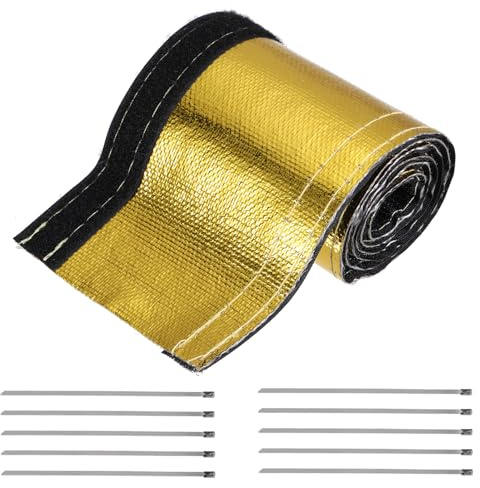QUARKZMAN Wärmeschutzhülle Hülse Aluminiertes Gold Hülse 30mm 1-1/4 ID x 100cm 3.3FT Wärmekabel Schlauch für Hosen Hitzeschutz Drähte mit Haken und Öse 10Stk Edelstahl Bindung