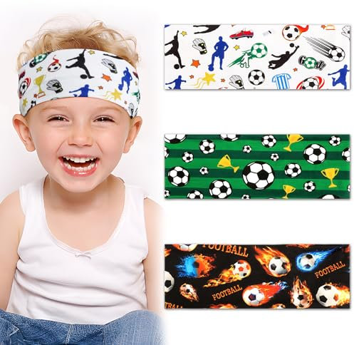 3pcs Bandeaux Large Cheveux Garçon Headband Serre Tête Élastique Forme Football TrophéeDessin Animé Vert Blanc Noir Bandeau de Course Yoga Sport Accessoires de Coiffure Maquillage pour Filles Garçons