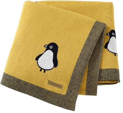 Weiche gestrickte Babydecke mit bezauberndem Pinguin-Design – Wickeltuch aus 100 % Baumwolle für Neugeborene, Säuglinge und Kleinkinder – vielseitige Kinderwagen-Abdeckung, Spielmatte und