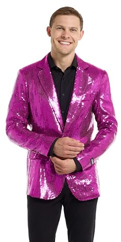Suitmeister Rosa Party-Blazer für Herren - Weihnachten, Silvesterparty - Glänzende Pailletten-Anzugjacke - Rosa