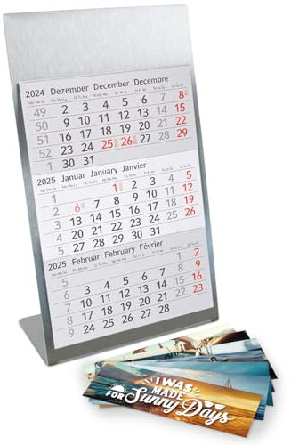 Timr Tischkalender zum Aufstellen aus Edelstahl I für 2 Jahre 2025/2026 I Maritim-Motive I 3-Monatsübersicht mit Block Magneten I tr303