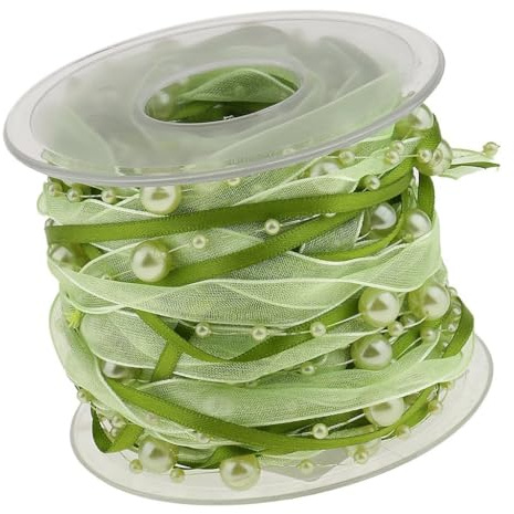 10m/rolle Perlenkette Perlen Geschenkband Grün Organza Satinband Draht Perlen Kette Schleifenband für Weihnachtsbaum Hochzeit Girlande Dekoration Geschenkverpackungen DIY Handwerk