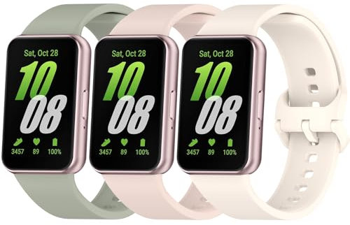 Vancle 3 Stück Armband für Samsung Galaxy Fit 3 Armbänder für Damen Herren, Silikon Uhrenarmband, Wasserdichtes Sport Ersatzarmband für Samsung SM-R390 Galaxy Fit 3, Grau Grün/Sternenlicht/Rosa