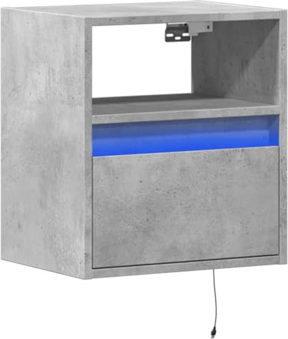 vidaXL TV Wall Cabinet with LED Lights - Floating Unit, Concrete Grey, Engineered Wood, 41x31x45 cm, Modern Style, with Drawer and Compartment