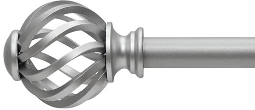 Silver Curtain Pole for Window 70 to 275 cm, Single Window Curtain Rod with Silver Finials, Adjustable Curtain Pole with Brackets Fittings Set for Living Room & Bedroom