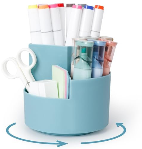 AiQInu Rotatif Pot a Crayon, Porte Organiseur Bureau, Porte-Stylos Pivotant à 360 Degrés avec 3 Compartiments, Rangement Stylo de Bureau Grande Capacité pour Papeterie, Maquillage, L'artisanat