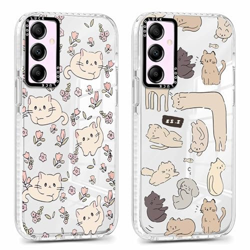 Xylota 2 Stück Transparent Handyhülle für Samsung Galaxy A55 5G 6,5 Hülle,Durchsichtig Case Muster Niedlich Katze Mädchen Schutzhülle, Weich Silikon Dünn TPU Bumper Stoßfeste Cover für Samsung A55,07
