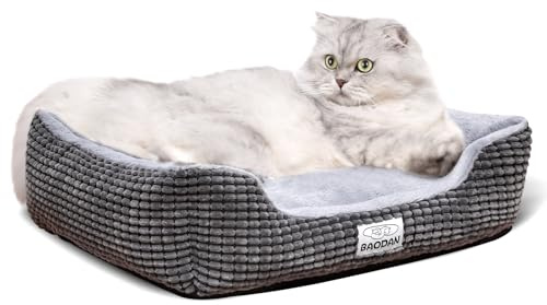 Baodan Small Dog Bed, Washable Pet Bed, Soft Anti-Anxiety 50x40cm Grey | Soft & Cozy Comfort, Washable & Reusable Cover, Anti-Anxiety Design, Non-Slip Bottom, Ideal for Small Dogs & Cats