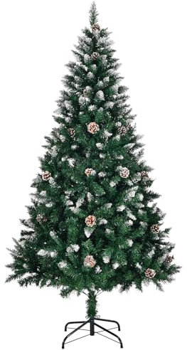 Bonnlo 180 cm Künstlicher Weihnachtsbaum mit Schneespitzen, Unbeleuchtet, 800 Spitzen und Stabile Metallbasis für Büro, Zuhause, Party und Feiertagsdekoration, Grün