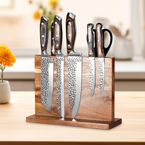 Ejoyous Bloc à Couteaux Magnétique Double Face en Bois, Support Porte-couteau sans Couteaux pour Comptoir de Cuisine
