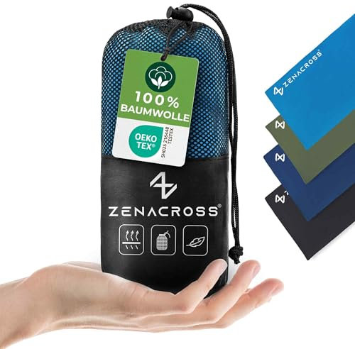 Zenacross - Hüttenschlafsack Baumwolle - Hüttenschlafsack Ultraleicht - Schlafsack Kleines Packmaß Inlett mit Kissenfach - Kompakt & Klein - Blau