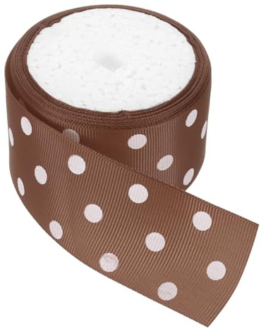 QUARKZMAN Grosgrain Bänder 5 Yards 3/2 Zoll Braun mit Weißen Punkten Band | Schleifen Dekoration für Basteln Geschenkverpackung Hochzeit DIY Handgefertigt