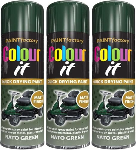 MIXEL Nato Green Matt Spray Paint, Quick-Drying, Easy-To-Use, DIY Projects, Crafting, Ideal For Metal, Wood, Plastic, Automotive, Indoor And Outdoor Use, 250ml, (3 Pcs)