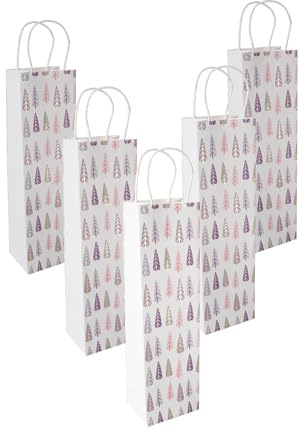 SIGEL Premium Flaschen Geschenktüten aus Papier 35 x 10 cm 5er Set | GT135/5, Papierkordelgriffe, für Weihnachten, Weiß Blau und Gold