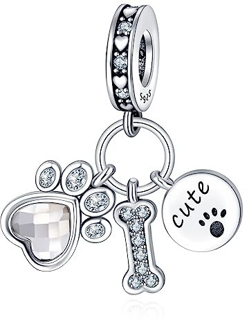 HAEPIAR Haustier Pfotenabdrücke Knochen Charms 925 Sterling Silber für Armband Halskette Anhänger Dangle Bead für Damen