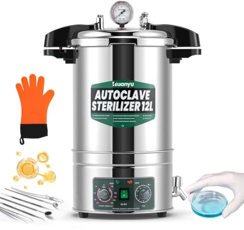 Huanyu 12L Autoklav Sterilisator, Temp. und Zeit einstellbar, Schnellöffn. | elektrische Labor Autoklav, Hochdruck-Dampf-Sterilisator für Labore Lehre Universitäten Pilzanbau
