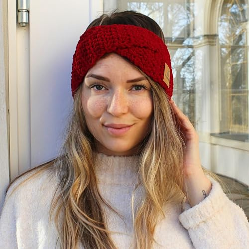myboshi Häkelset Stirnband Twist aus Samt XS, für Anfänger, inkl. Samt XS Garn, Häkelnadel, Anleitung und Label, 100% Polyester, Rot (Beere) mit Häkelnadel