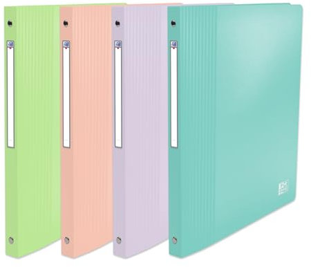 OXFORD 4 Stück Ordner, weich, A4, 4 Ringe, 20 mm, Pastellfarben, verschiedene Farben
