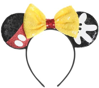 GWAWG Glitzer Maus Ohren Stirnbänder Minnie Ohren Neuheit Zubehör für Kinder Erwachsene Geburtstag Urlaub Party Cosplay Zubehör (Gelb)