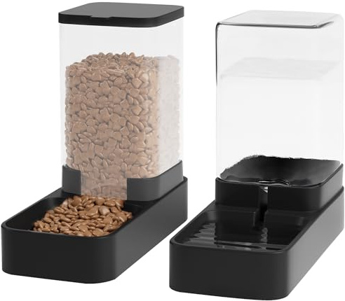 Wefeedy Automatic Cat Feeder and Water Dispenser in Set with Pet Food Bowl,Gravity Dog Waterer and Food Feeder for Small Medium Dog Cat Puppy Kitten Large Capacity(3.3L,Black)