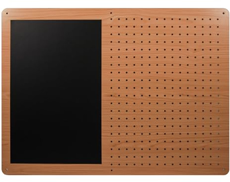 Cathedral Products Pegboard & Chalkboard Combination with 12 Hooks - Wood Effect - 75x55cm